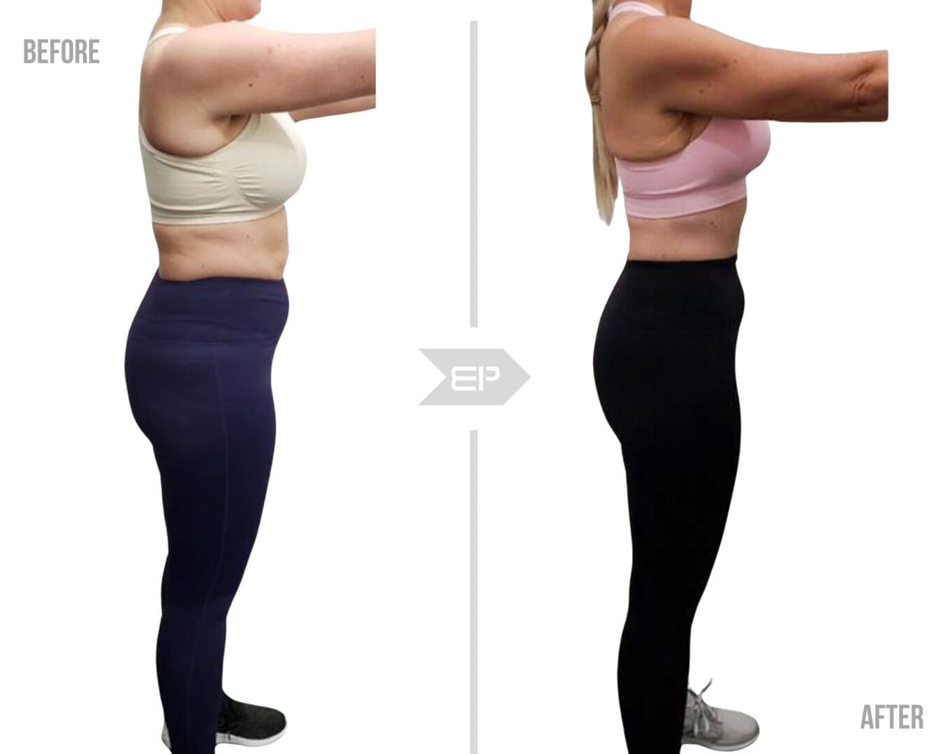 Woman training results before and after photos