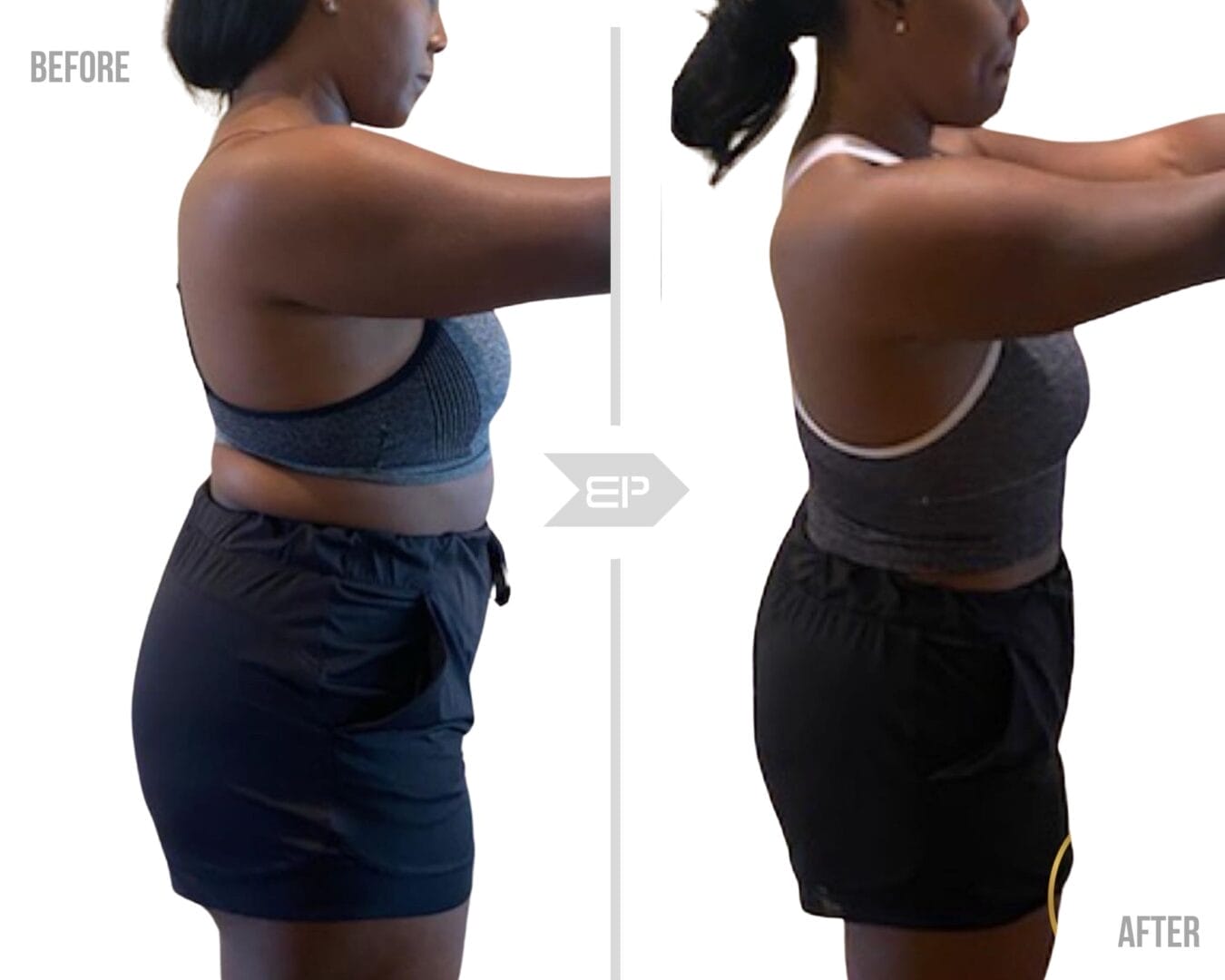 Woman training results before and after photos